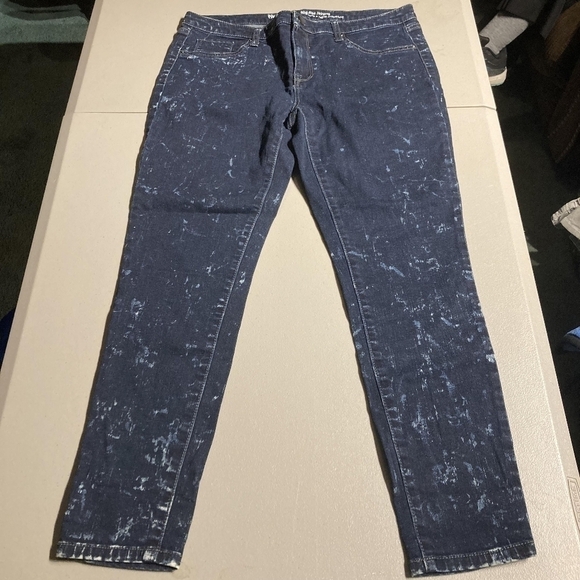 Mossimo Supply Co. Denim - Mossimo Mid-Rise Jegging Super Stretchy Dark Wash Jeans Bleach Splatter 12/31